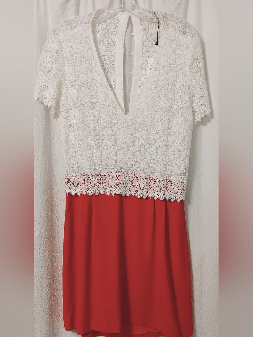 NWT Sezane white lace and red colorblock dress, size 42 - Picture 4 of 15